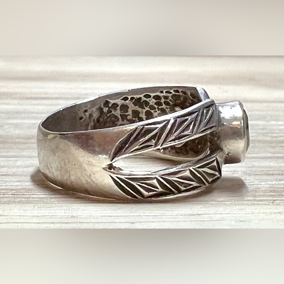 Vintage Designer Signed (JJ) AG 950 Sterling Silver & Gold Clear Stone Band Ring - Picture 5 of 10